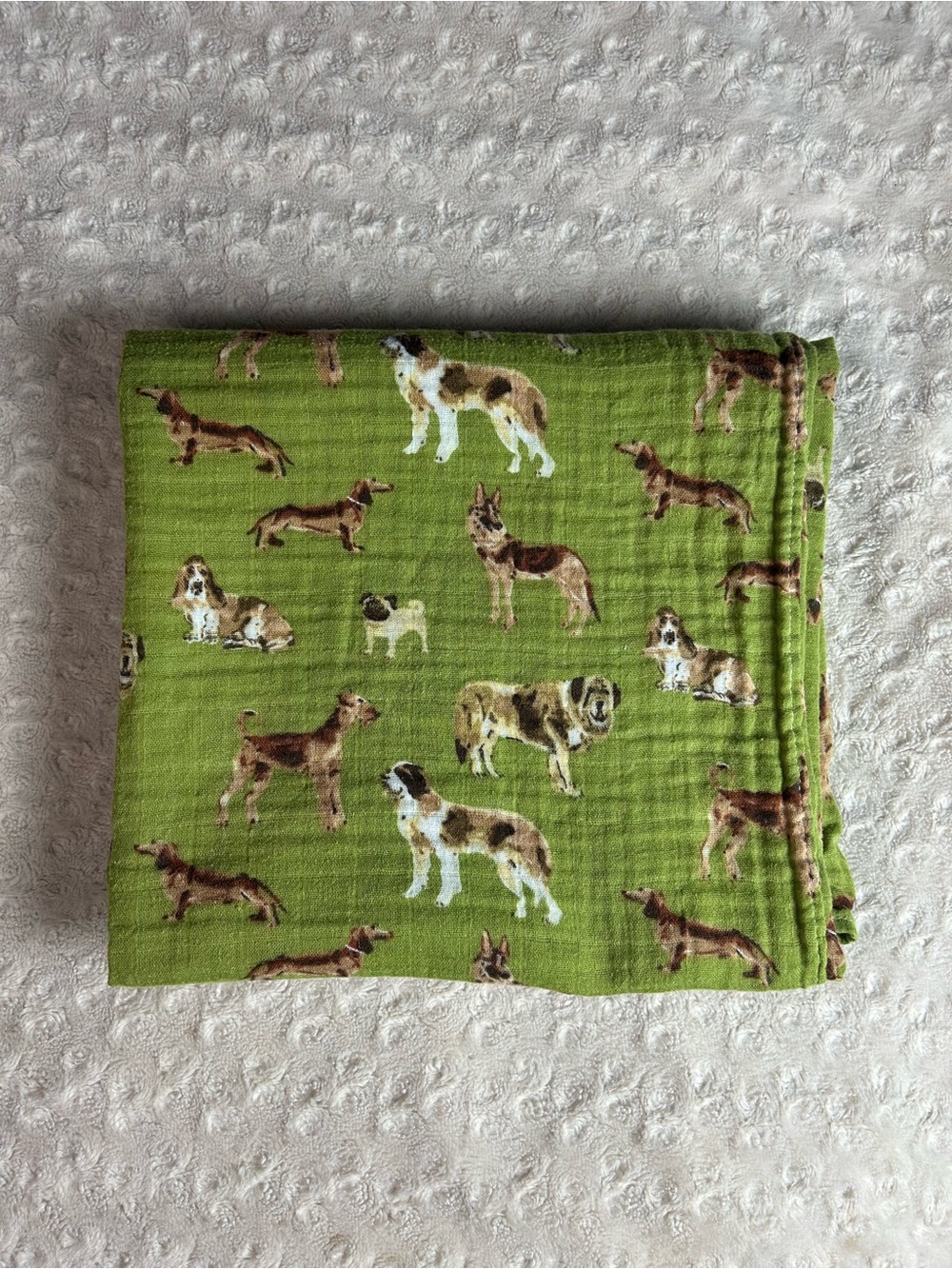 Milkbarn Green Puppy Dog Baby Swaddle Blanket Brown Tan St Bernard Pug Hound